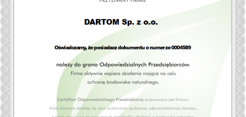 Dartom ponownie Odpowiedzialnym Przedsiębiorcą